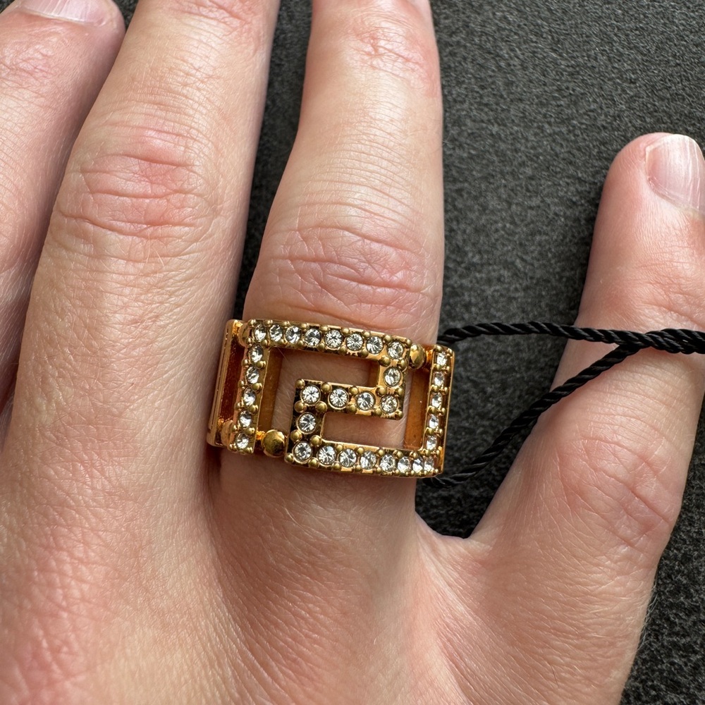 Versace Greca Gold Ring with Crystal Accents - Picture 3 of 5